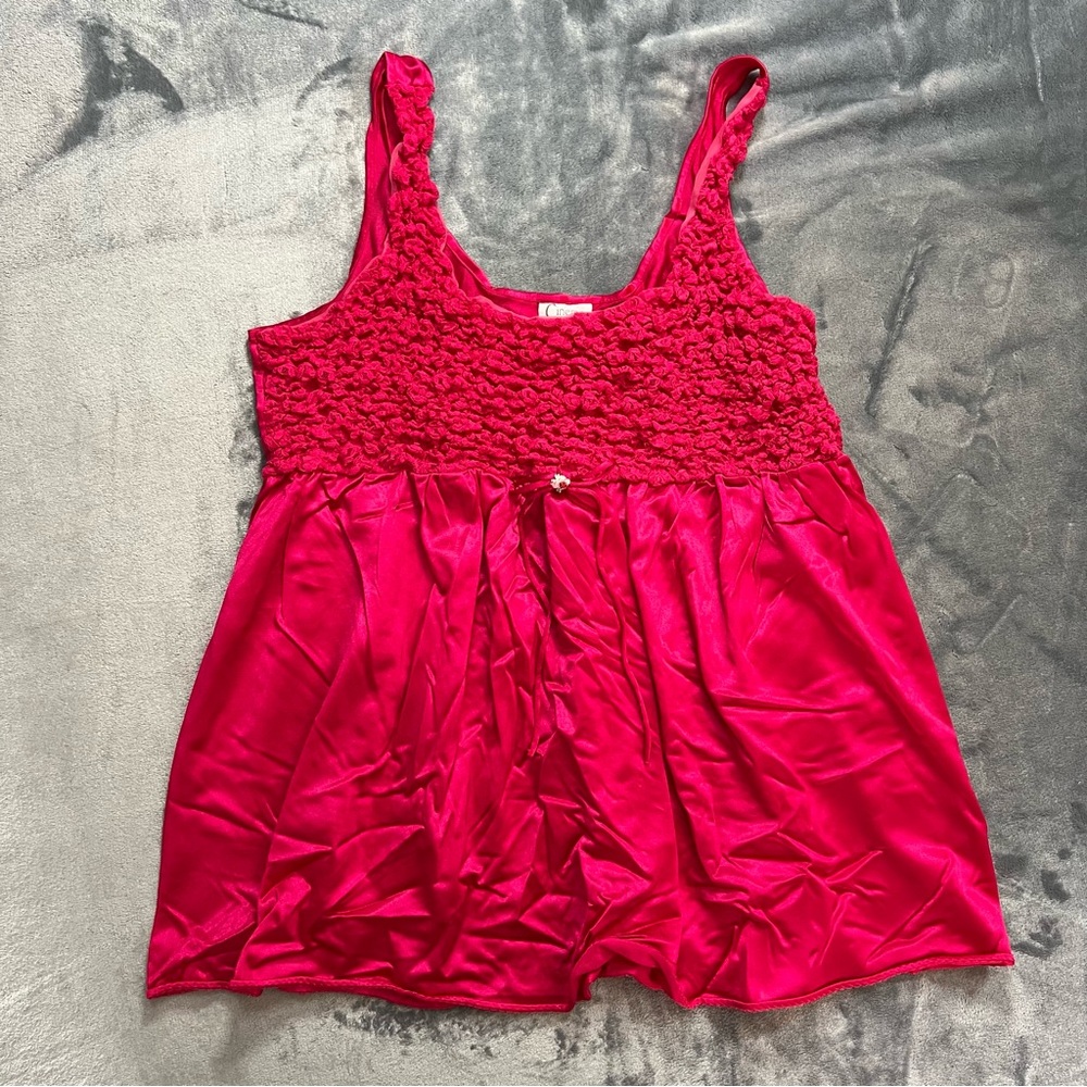 Vintage Bow Detail Popcorn Texture Babydoll Tank